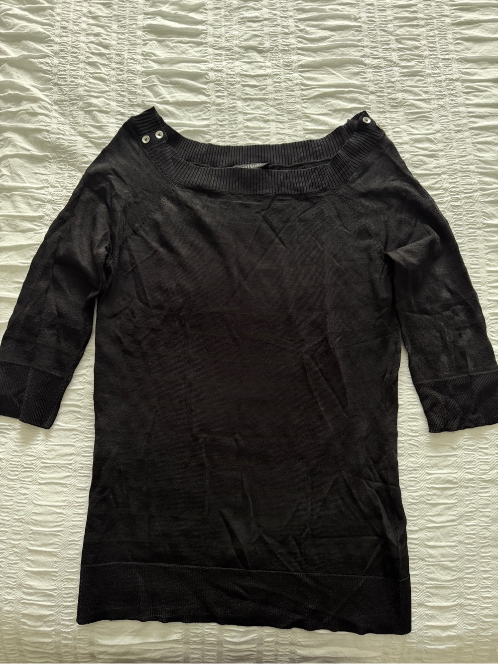 White House Black Market Black Boatneck Button-Shoulder Tunic